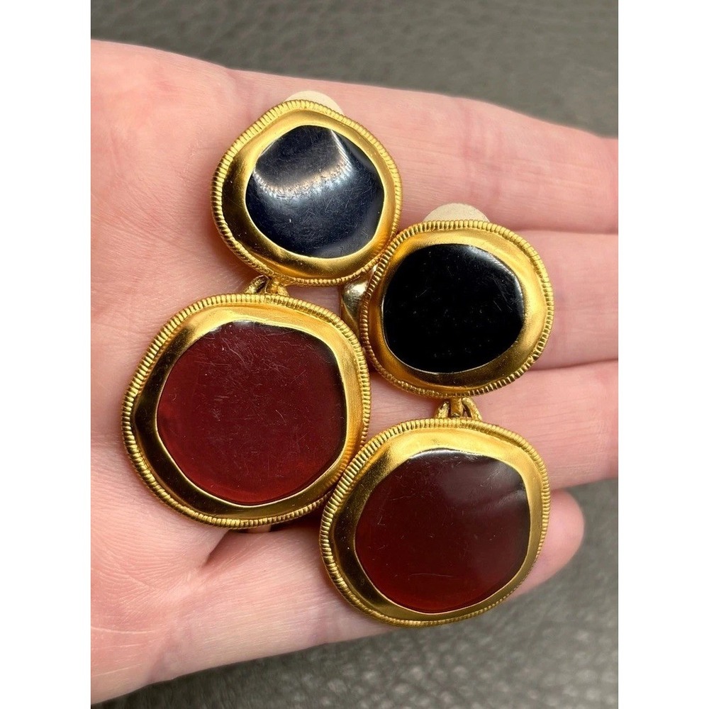 Vintage 80s 90s Gripoix Style Glass Modernist Dangle Clip on Earrings